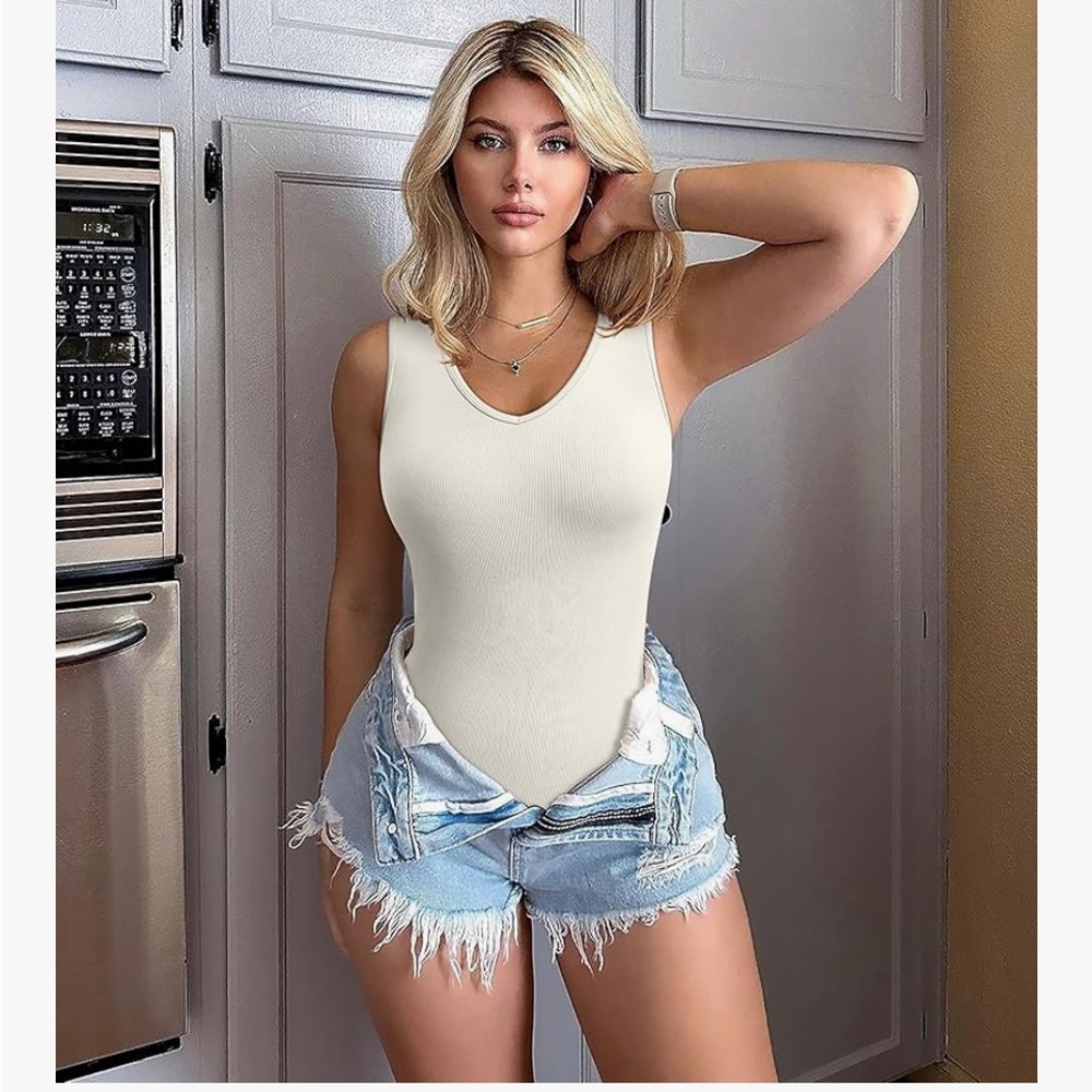 Cream V-Neck Bodysuit never worn